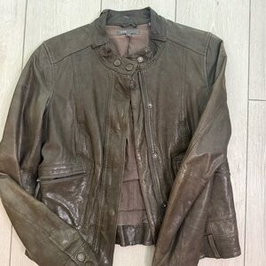 Vince Women’s Olive Leather Bomber Jacket